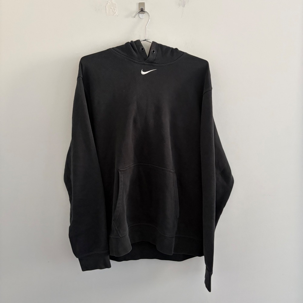 Nike Center Swoosh Hoodie Black Mens Large Pullover Sweatshirt